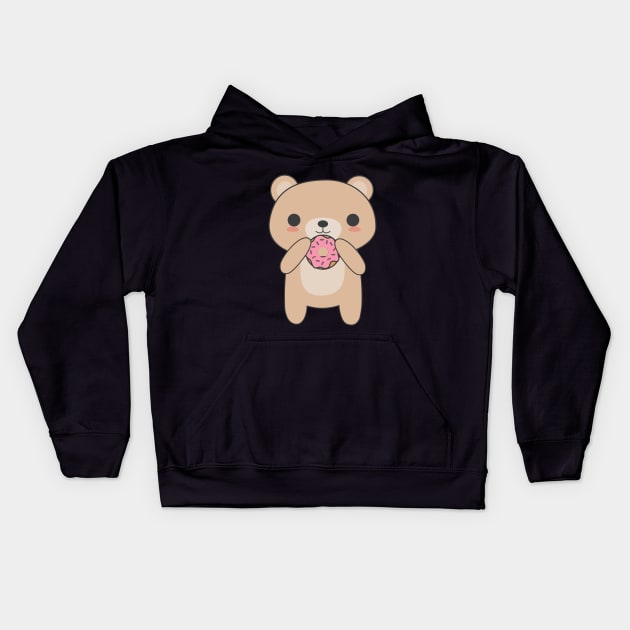 Cute & Kawaii Bear Eating A Donut Kids Hoodie by happinessinatee